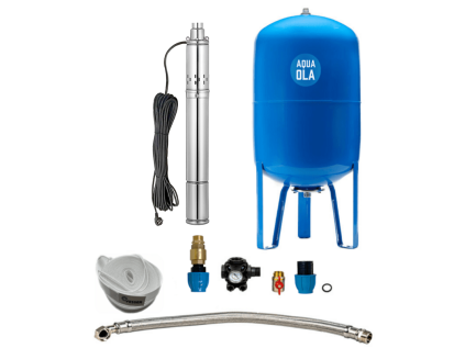 Home Water System with Submersible Pump 3" SQOLA - 0.75 / 100L Set with Pressure Tank