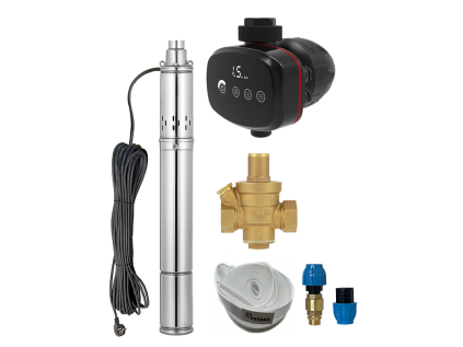 Automatická domáca vodáreň s ponorným čerpadlom SQOLA-0,75 s ADARA 6 + redukčný ventil, 750W, výtlak 112m, nerezová, do vrtu a studne