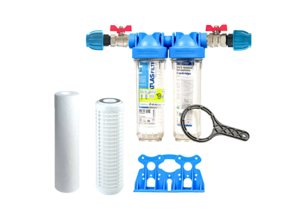 Senior 10" DUO filter set with complete 3/4" connection, mechanical water filter for pump and home water system, Atlas Filtri