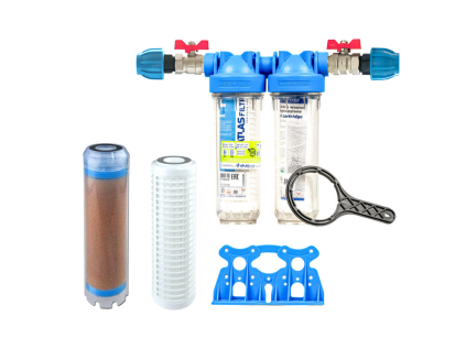 Senior 10" DUO filter set. Complete 3/4" connection. Impurity filtration, iron and manganese reduction (QA CF-SX) Atlas Filtri household water treatment