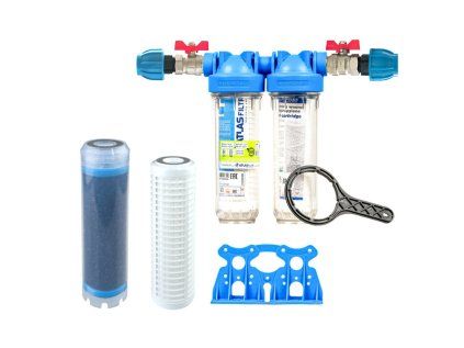 Senior 10" DUO filter set. Complete 3/4" connection. Filtration of impurities, odour and taste (LA-SX) - water filter for home water system, mechanical and carbon