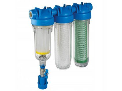 Hydra 7" Rainmaster RSH TRIO pripojenie 1" + FA 25mcr + CB/AF 10mcr s aktívnym uhlím, samočistiaci filter na dažďovú a studničnú vodu