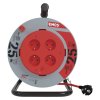 Predlžovací kábel na bubne 25 m / pevný stred / 4 zásuvky / červený / PVC / 230 V / 1,5mm2