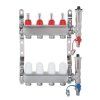 Nerezový rozdeľovač hranatý - 4 - cestný - prietokomery, termostat. ventily, automat. odvzd. ventily, pripojenie 1" závit