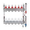 Nerezový rozdeľovač hranatý - 6 - cestný - prietokomery, termostat. ventily, automat. odvzd. ventily, pripojenie 1" závit