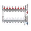 Nerezový rozdeľovač hranatý - 8 - cestný - prietokomery, termostat. ventily, automat. odvzd. ventily, pripojenie 1" závit