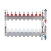 Nerezový rozdeľovač hranatý - 9 - cestný - prietokomery, termostat. ventily, automat. odvzd. ventily, pripojenie 1" závit